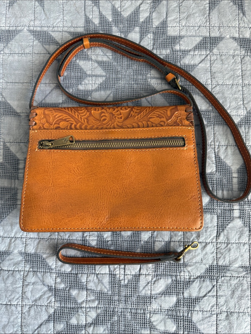 Patricia Nash Tooled Leather Crossbody/Clutch Bag - Cognac - Picture 7 of 8